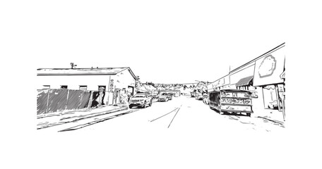 Obraz premium Building view with landmark of Olympia is the city in Washington State. Hand drawn sketch illustration in vector.