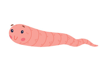 Funny Pink Worm Character with Long Tube Body Vector Illustration