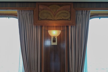 Art Deco interior design style furniture, carpets and paneling onboard classic ocean liner...
