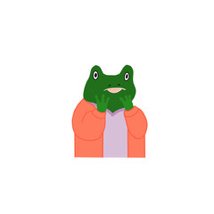 frog character in clothes surprised