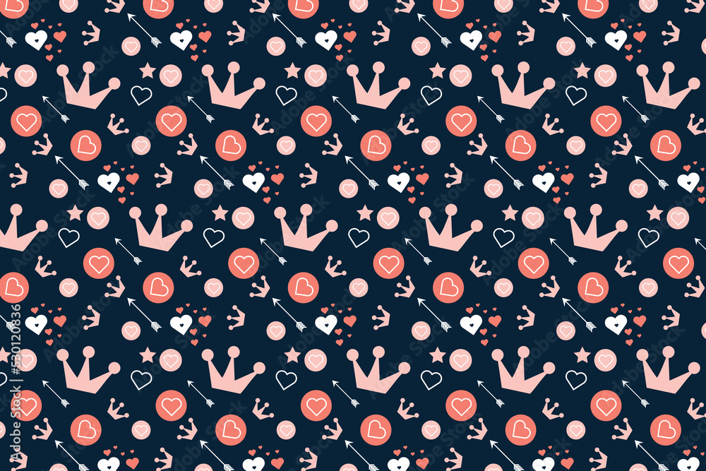 Poster beautiful love pattern design on a dark background. seamless love pattern decoration with arrows and