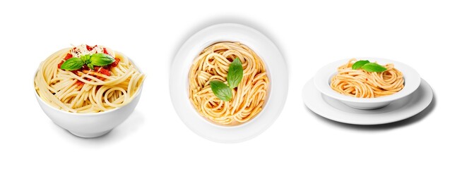 Traditional Italian pasta dish with tomatoes in the plate