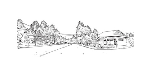 Building view with landmark of Olympia is the 
city in Washington State. Hand drawn sketch illustration in vector.