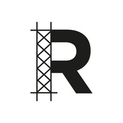Initial Building Construction Logo On Letter R Alphabet Concept With Architecture Structure Symbol