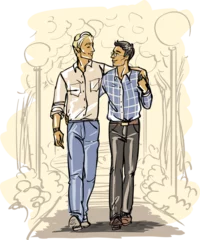 Foto op Plexiglas Happy men together. Gay couple. Hand drawn sketch. © nataliahubbert