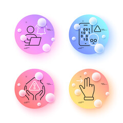 User notification, Touchscreen gesture and House protection minimal line icons. 3d spheres or balls buttons. Cyber attack icons. For web, application, printing. Vector