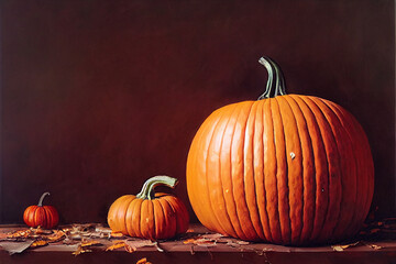painting of pumpkin on a wooden background