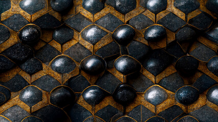 black stone in the gold line irregular pattern floor tile background