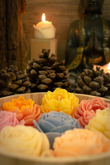 candles and flowers in a spa