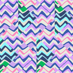 Creative zigzag mosaic seamless pattern. Hand drawn wave tile endless wallpaper. Abstract line ornament.