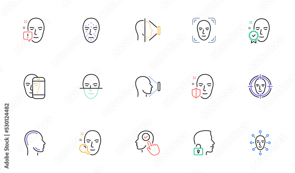 Poster face recognize line icons. biometrics detection, face id and scanning. identification linear icon se