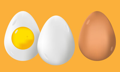 Raw and boiled eggs vector isolated on orange background, Vector illustration. Suitable for any content about food and drink.