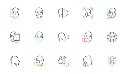 Face recognize line icons. Biometrics detection, Face id and scanning. Identification linear icon set. Bicolor outline web elements. Vector