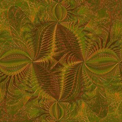complex banana leaf fractal inspired repeating shades of green and golden yellow colours spiral pattern and design