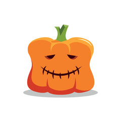 Halloween pumpkin with happy face on white background. Vector cartoon Illustration.