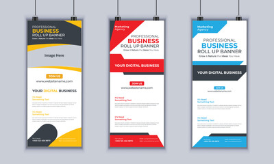 Corporate Business Roll Up Banner Design, Multipurpose Roll Up Banner Standee Design, Vector Banner Template, Corporate Identity Print Template