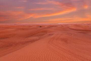 Fototapeta na wymiar Sand desert sunset landscape, Dubai, United Arab Emirates