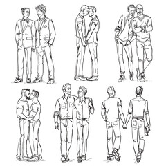 Happy men together. Gay couples. Set of hand drawn sketches. - 530127008
