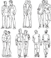 Happy men together. Gay couples. Set of hand drawn sketches.