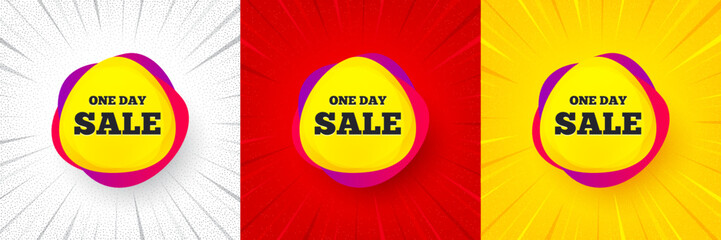 One day sale banner. Flash offer banner, coupon or poster. Discount sticker shape. Coupon bubble icon. Day sale promo banner. Retail marketing flyer. Starburst pop art. Vector