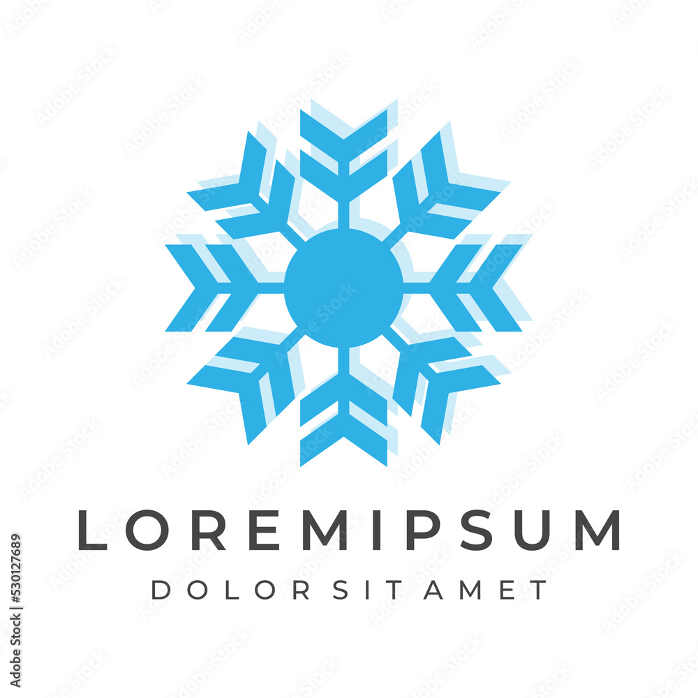 Wall mural Logo template design abstract blue snowflake or cold elements with outline.Logo for winter,icons,ice,cold. - Wall murals