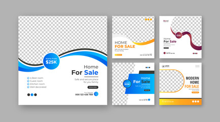 Bundle Real estate house social media Instagram post or web banner template	