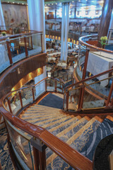Art Deco interior design style furniture, carpets and paneling onboard classic ocean liner...