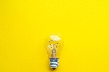 Light bulb isolated, yellow background, symbol of idea, 