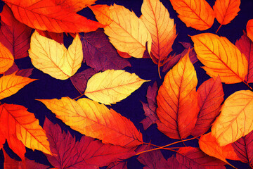 Autumn background with leaves, 3d illustration