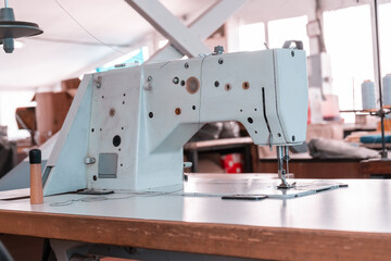 Sewing machine in the workshop