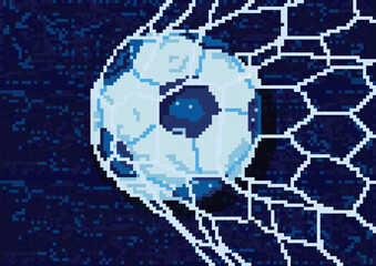 Football Soccer Ball in Pixel Vector Illustration with Blue Background