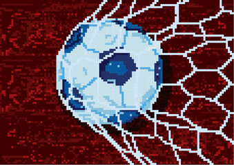 Football Soccer Ball with Red Pixel Background in Vector Illustration