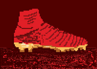 Football Soccer Boot in Pixel Vector Illustration with Red Background