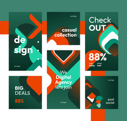 Set of six post template design modern, suitable for social media and web ads, personal blog or sale feed. Vector editable.