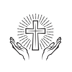 cross and hands symbol isolated on white background