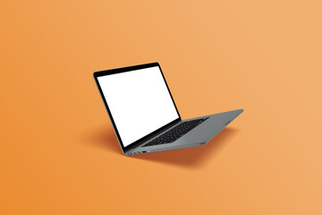 Modern Laptop Mockup with Blank Screen on Yellow Background. 3D Render Illustrations for Your Designs.