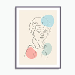 Baby boy portrait children line art poster wall art poster illustration