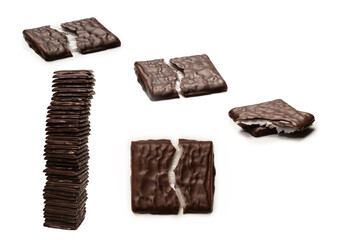 Dark chocolate candies isolated on white background.