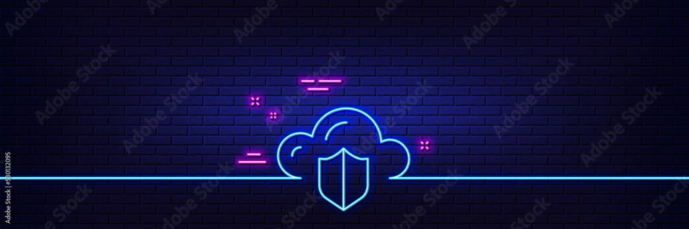 Aufkleber neon light glow effect. cloud computing protection line icon. internet data storage sign. file hosti