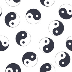 seamless pattern of hand drawn doodle sketch Yin Yang symbol isolated on white background - obrazy, fototapety, plakaty