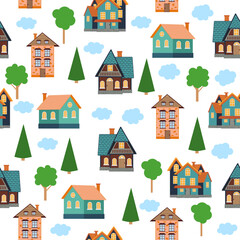 Obraz na płótnie Canvas Seamless pattern of different colorful houses.