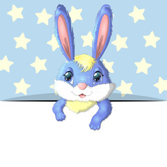 Greeting card cute cartoon animal holding a poster with place for text