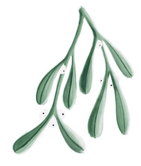 Christmas Green Mistletoe Twig