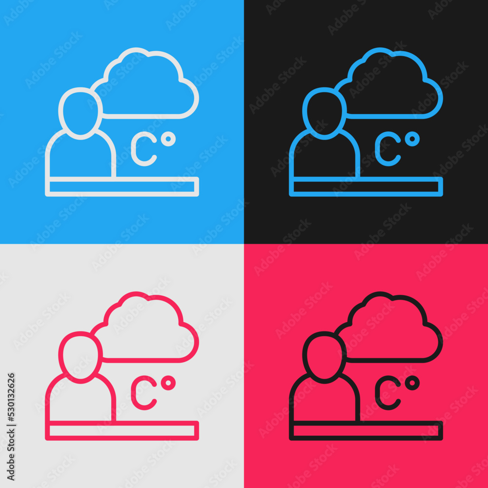 Poster pop art line weather forecast icon isolated on color background. vector