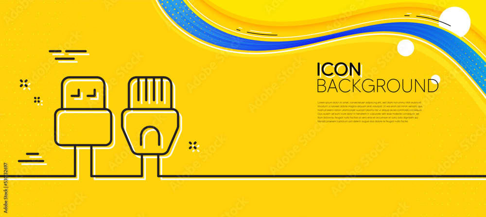 Poster computer cables line icon. abstract yellow background. usb, rj45 connection wires. minimal computer 