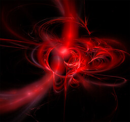 space fantasy illustration of red planetary system on dark space background, art, design