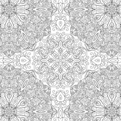 Zentangle doodle art bohemian pattern with mandalas. Black and white hippie style texture.