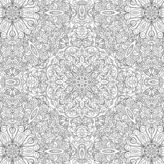 Zentangle doodle art bohemian pattern with mandalas. Black and white hippie style texture.