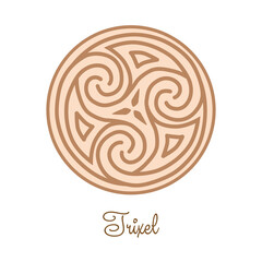 Trixel, a Slavic symbol decorated with an ornament in a wreath of Scandinavian weaving. Beige trendy design
