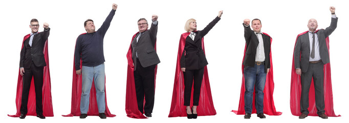 group of people in red raincoat isolated